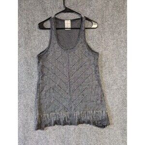 VOCAL Tank Top XL Black Silver Metallic Lurex Rhinestone Embellished Y2K